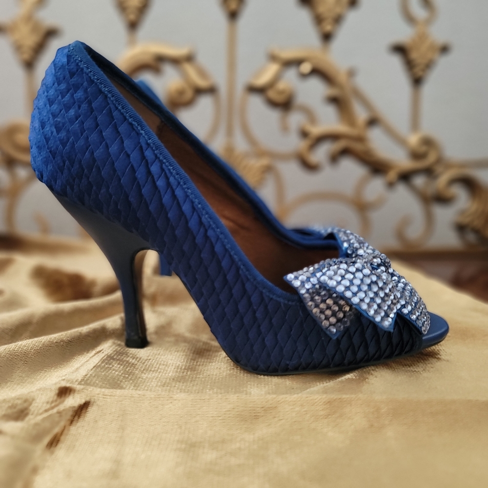 Poetic License Royal Blue with Sarkly Bow High Heels Size 36.5 US 6 - Picture 2 of 7